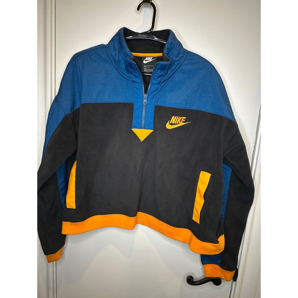 Nike Kids Quarter Zip Fleece Pullover Blue Black Orange Cropped Jacket Large